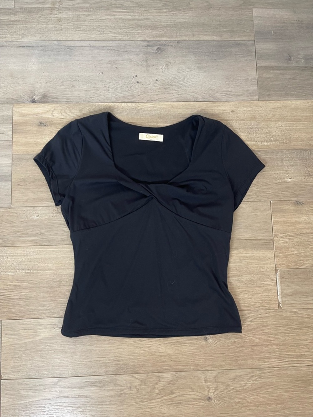 Black Twist-Front Short Sleeve Top